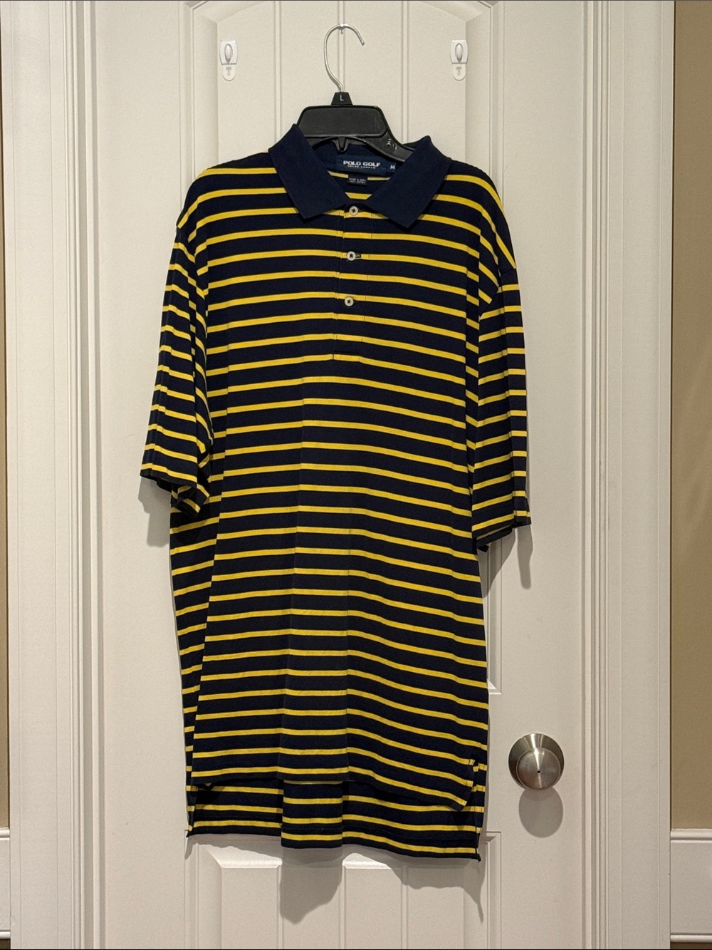 Striped Navy and Yellow Polo Shirt - Classic Short Sleeve